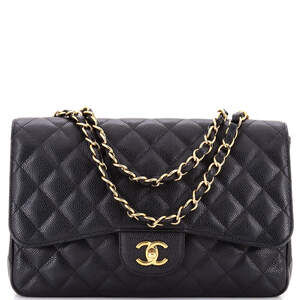 Chanel Jumbo Classic Single Flap Bag Quilted Caviar